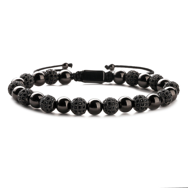 Wholesale Crown 8mm Micropaved Zirconia Gold Diamond Ball Copper Bead Braided Bracelet